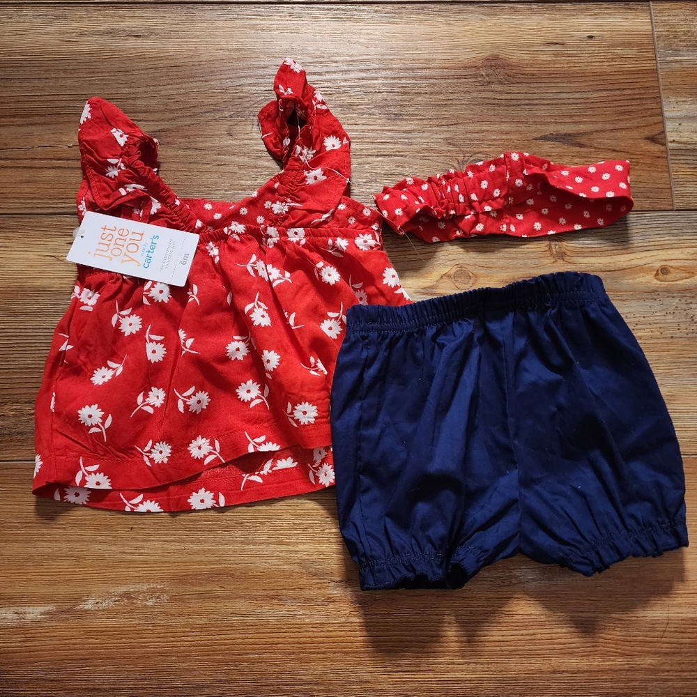 Carter's Summer Outfit Baby Girls 6 Months Red White NEW